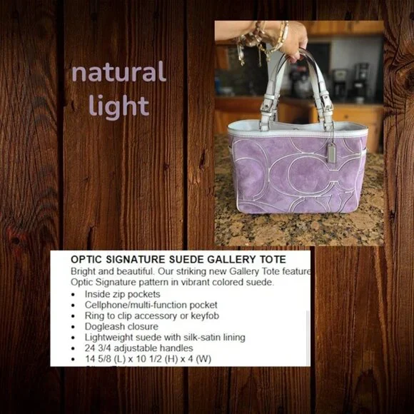 Vintage COACH Optic Signature Tote Handbag in purple Suede Y2K - Picture 8 of 11